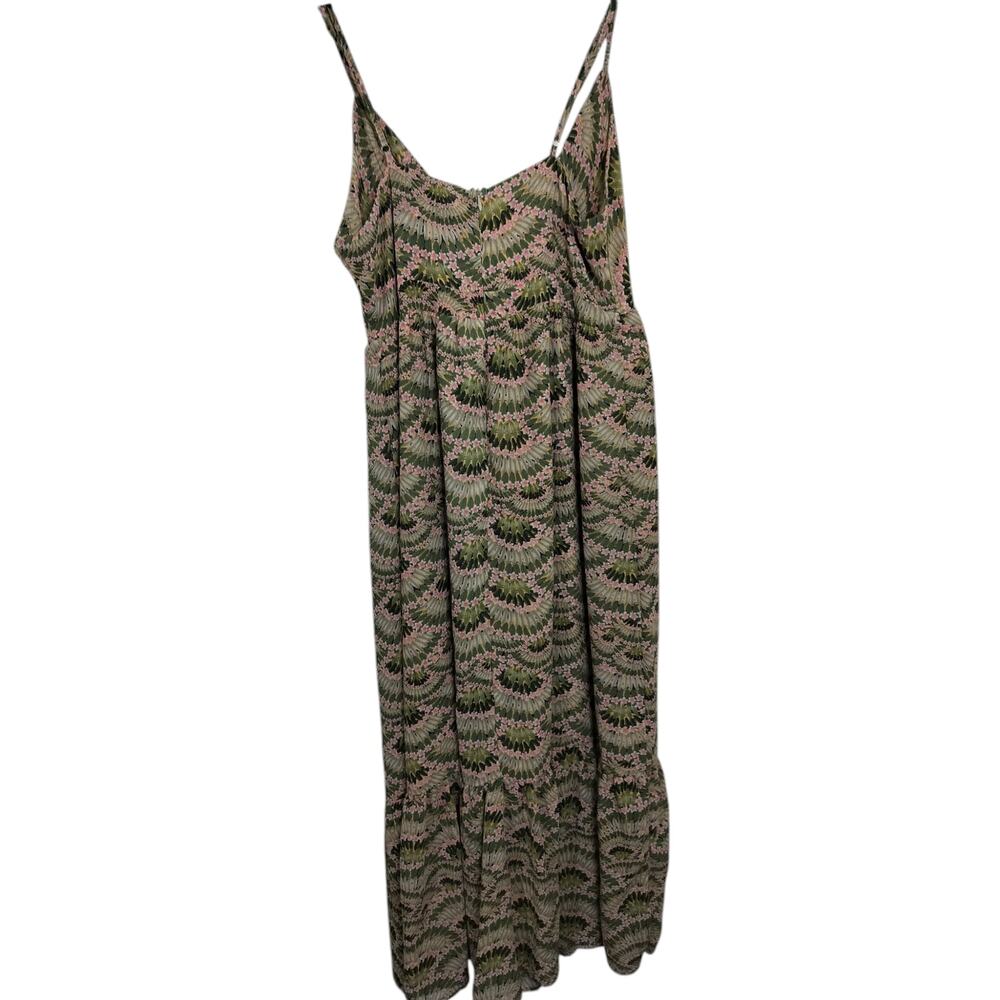 5287) Molly Brecken Tropical Khaki Green Print Ruffle Tiered Midi Dress XL - Picture 3 of 10